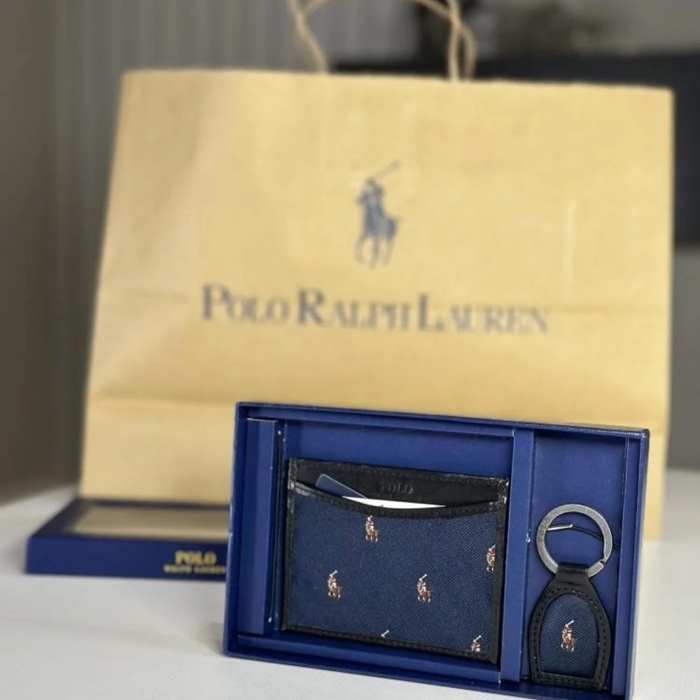 Ralph Lauren Men Wallet Card Case Keychain Set Limited Edition Rare Gift Elegant